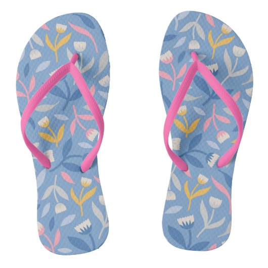 Tropische Bloemen Blauw & Roze Teenslippers (Voetbed)