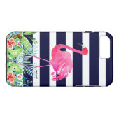 Tropische bloemen blauwe strepen & roze flamingo Case-Mate iPhone case (Achterkant (Horizontaal))