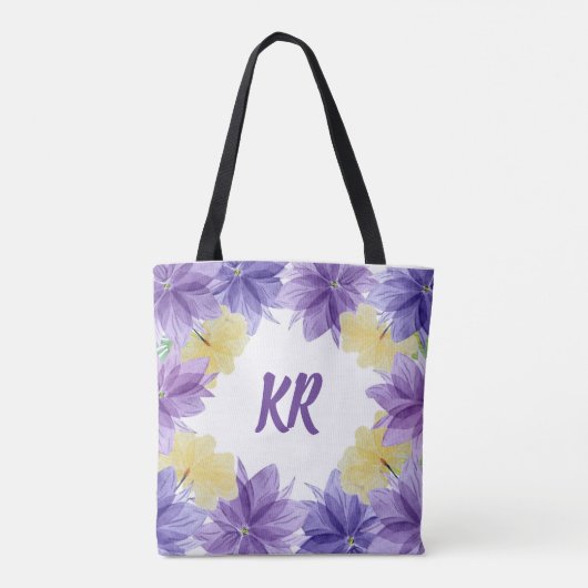 Tropische bloemen bloemen bloemen bloemen monogram tote bag (Achterkant)