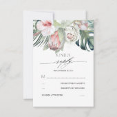 Tropische bloemen blozen roze bruiloft RSVP (Voorkant)
