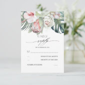 Tropische bloemen blozen roze bruiloft RSVP (Staand voorkant)
