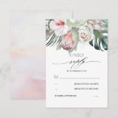 Tropische bloemen blozen roze bruiloft RSVP (Voorkant / Achterkant)