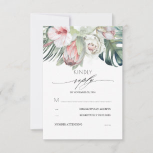 Tropische bloemen blozen roze bruiloft RSVP Kaartje