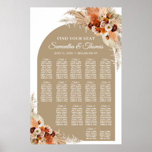 Tropische bloemen boho arch terracotta pampasgras poster