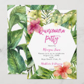 Tropische Bloemen Boho Quinceanera Party Kaart (Voorkant / Achterkant)