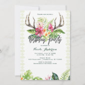 Tropische Bloemen Boho Rustieke Antler Verjaardags Kaart (Voorkant)