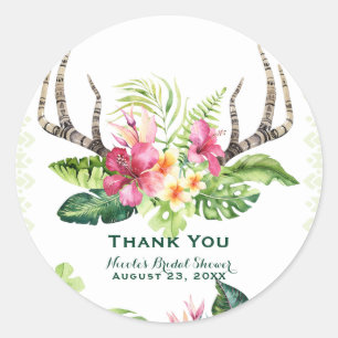 Tropische Bloemen Boho Rustieke Geweien Bruidsfees Ronde Sticker