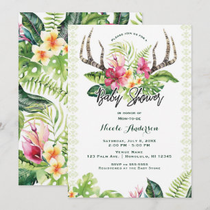 Tropische Bloemen Boho Rustieke Geweih Babyshower Kaart