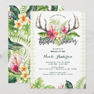 Tropische Bloemen Boho Rustieke Geweih Bruiloft Fe Kaart