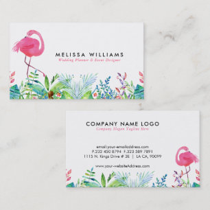 Tropische Bloemen Border & Roze Flamingo's Visitekaartje