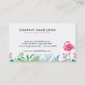 Tropische Bloemen Border & Roze Flamingo's Visitekaartje (Achterkant)