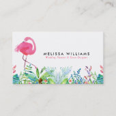 Tropische Bloemen Border & Roze Flamingo's Visitekaartje (Voorkant)