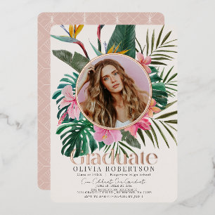 Tropische Bloemen & Botanische Foto Afstudeerfeest Folie Uitnodiging