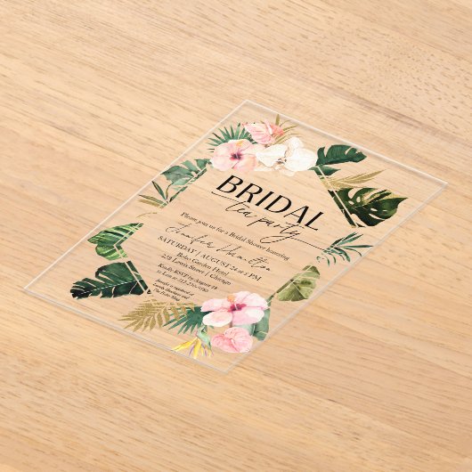 Tropische Bloemen Bruids Thee Party Vrijgezellenfe Acryl Uitnodigingen (Laagn)