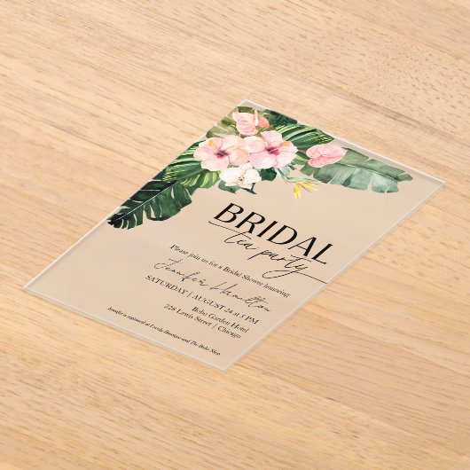 Tropische Bloemen Bruids Thee Party Vrijgezellenfe Acryl Uitnodigingen (Laagn)
