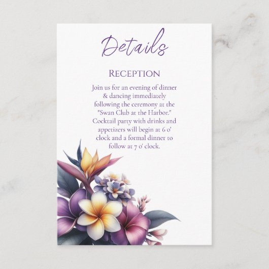 Tropische bloemen-bruiloft details- informatiekaartje (Voorkant)