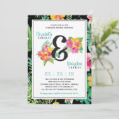 Tropische bloemen bruiloft douche uitnodiging (Staand voorkant)