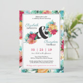 Tropische bloemen bruiloft douche uitnodiging (Staand voorkant)