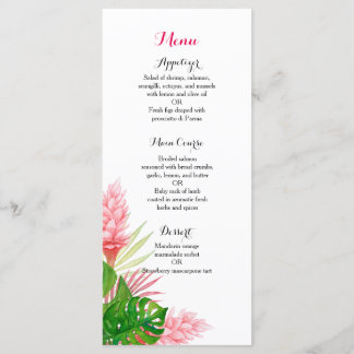 Tropische bloemen bruiloft receptie diner menu