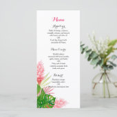 Tropische bloemen bruiloft receptie diner menu (Staand voorkant)