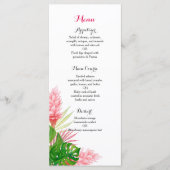 Tropische bloemen bruiloft receptie diner menu (Voorkant)