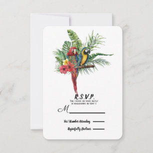Tropische bloemen bruiloft RSVP Vogelparadijs Kaartje