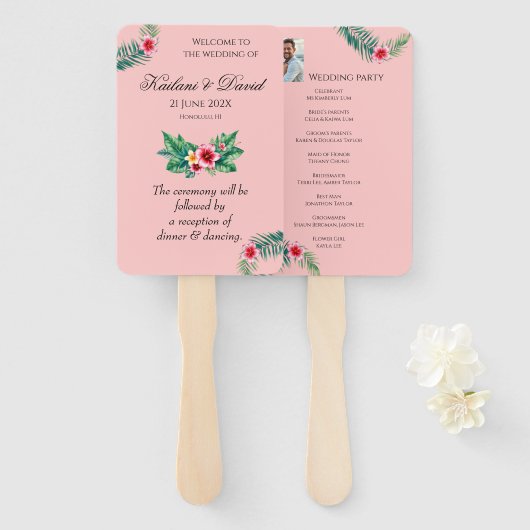 Tropische bloemen bruiloft thema handwaaier (Voorkant en achterkant)