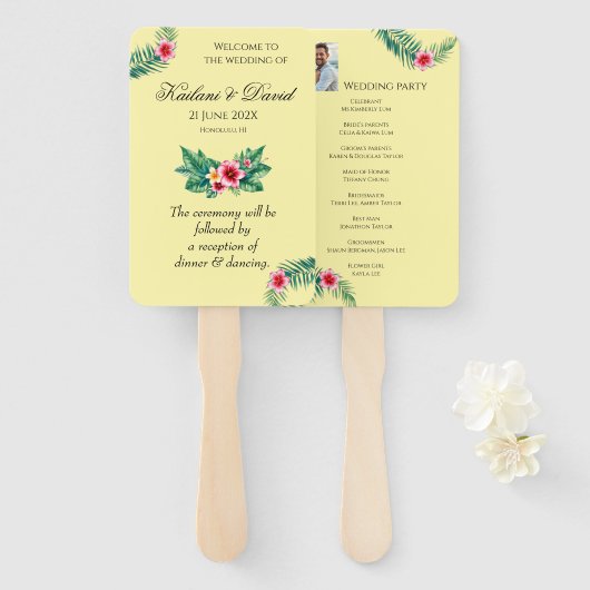 Tropische bloemen bruiloft thema handwaaier (Voorkant en achterkant)