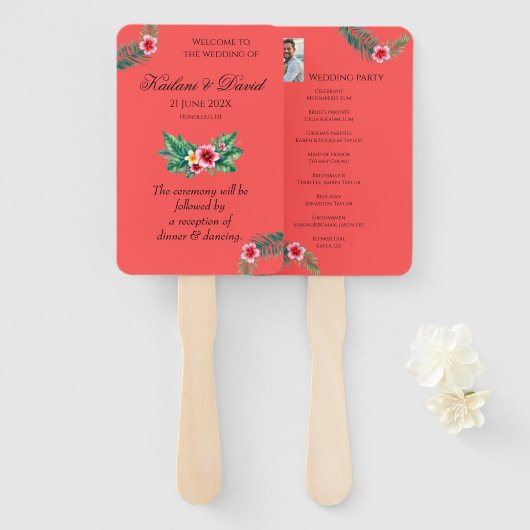 Tropische bloemen bruiloft thema handwaaier (Voorkant en achterkant)