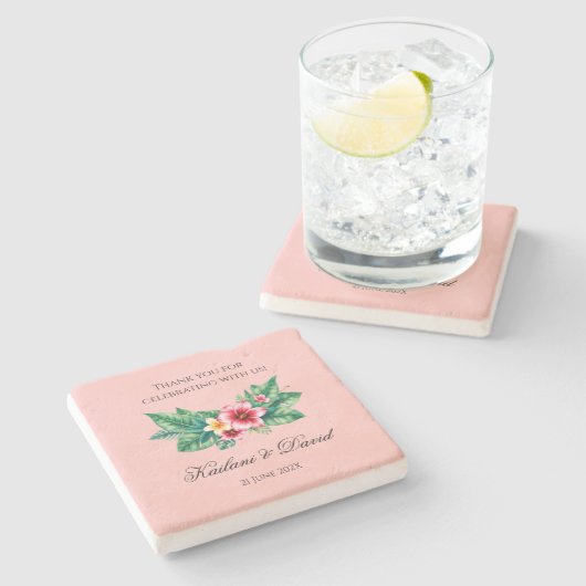 Tropische bloemen bruiloft thema stenen onderzetter (Zijkant)