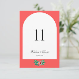 Tropische bloemen bruiloft thema tafel nummer kaar notitiekaartje