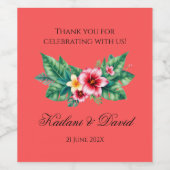 Tropische bloemen bruiloft thema wijn etiket (Enkel label)