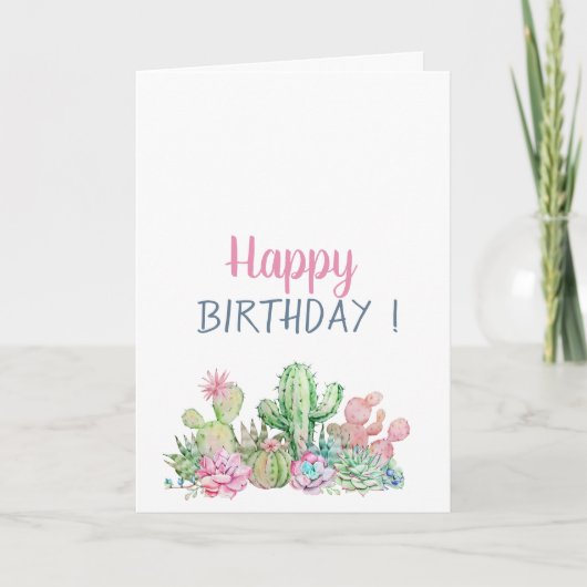 Tropische bloemen Cactus Birthday Kaart (Voorkant)