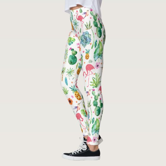 Tropische Bloemen Cactus & Flamingo's Patroon Leggings (Links)