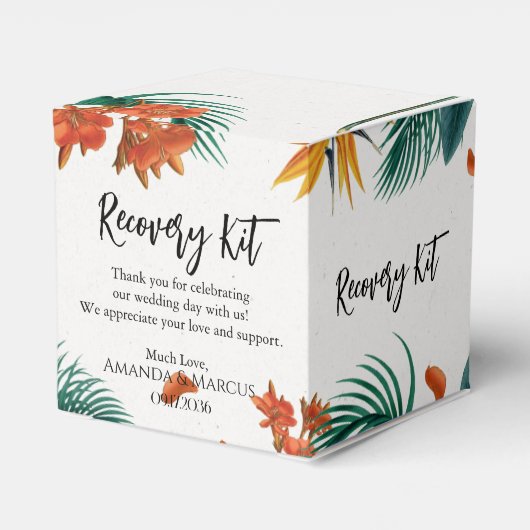 Tropische bloemen Classy Wedding Recovery Kit Bedankdoosjes (Achterkant)