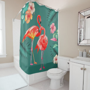 Tropische bloemen Coral Pink Flamingo Douchegordijn
