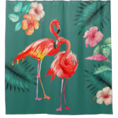 Tropische bloemen Coral Pink Flamingo Douchegordijn (Voorkant)
