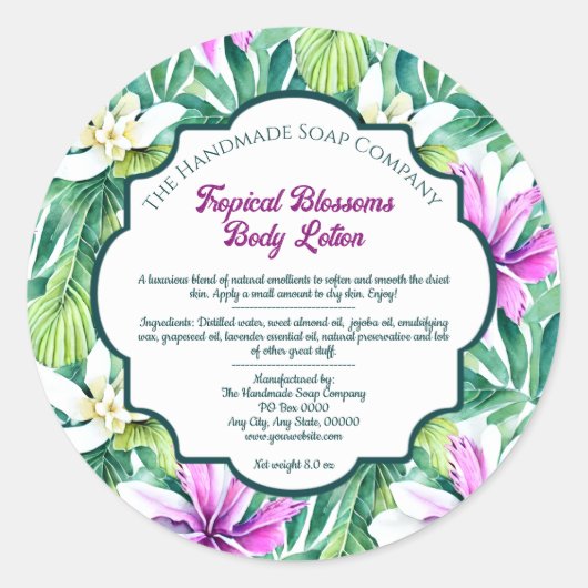 Tropische Bloemen Cosmetica en Huidproducten Ronde Sticker (Voorkant)
