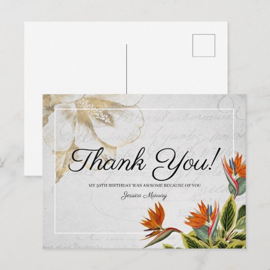 tropische bloemen dank u briefkaart (Voorkant / Achterkant)