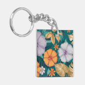 Tropische bloemen, delicate bloemen en gouden blad sleutelhanger (Voorkant Links)