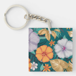 Tropische bloemen, delicate bloemen en gouden blad sleutelhanger