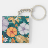 Tropische bloemen, delicate bloemen en gouden blad sleutelhanger (Achterkant)