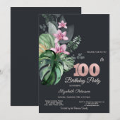 Tropische bloemen donker 100ste verjaardag kaart (Voorkant / Achterkant)