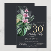Tropische bloemen donker 30e verjaardag kaart (Voorkant / Achterkant)