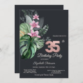 Tropische bloemen donker 35e verjaardag kaart (Voorkant / Achterkant)