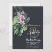 Tropische bloemen donker 50ste verjaardag kaart (Voorkant)