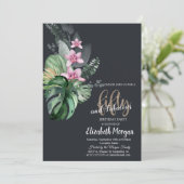 Tropische bloemen donker 50ste verjaardag kaart (Staand voorkant)