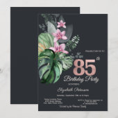Tropische bloemen donker 85e verjaardag kaart (Voorkant / Achterkant)