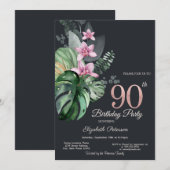 Tropische bloemen donker 90ste verjaardag kaart (Voorkant / Achterkant)