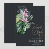 Tropische Bloemen Donker Bewaar De Datum Save The Date (Voorkant / Achterkant)